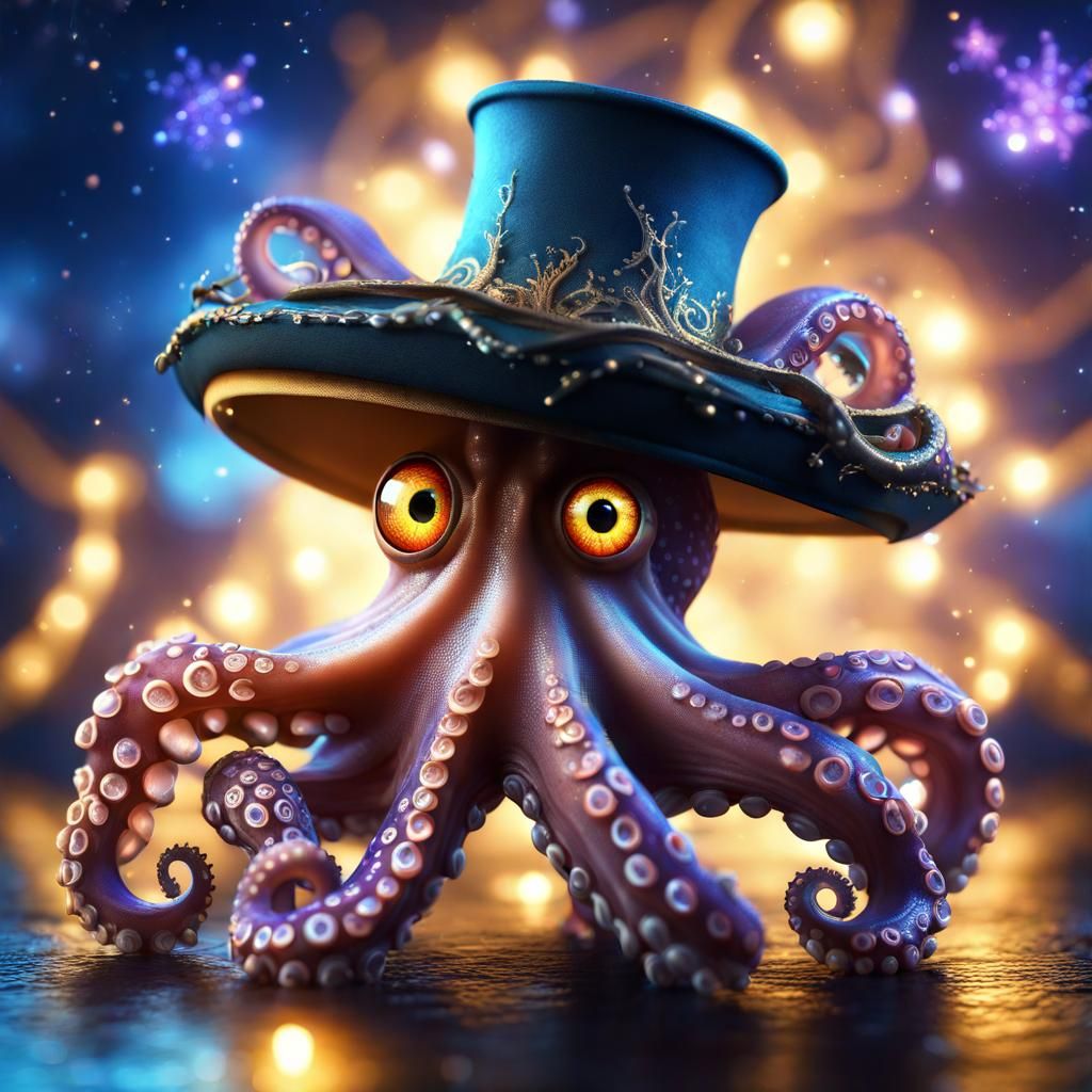 Fantasy Octopus in Retro Synth Wave Style