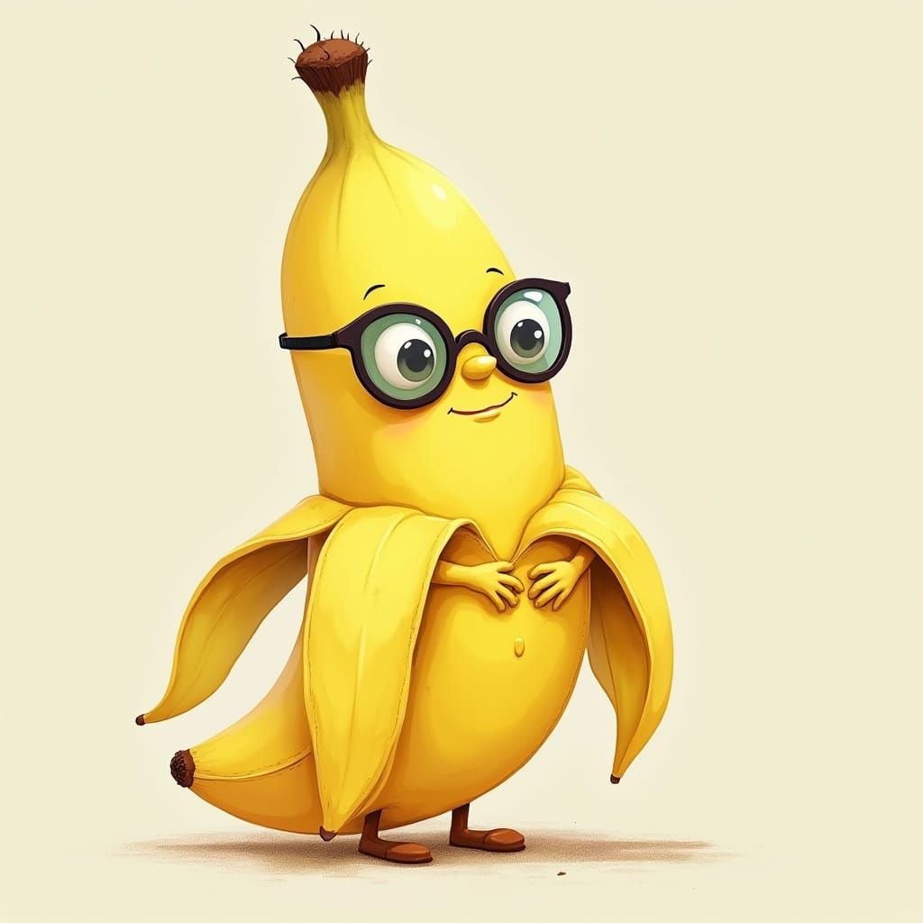 Whimsical Banana Character in Storybook Illustration Style
