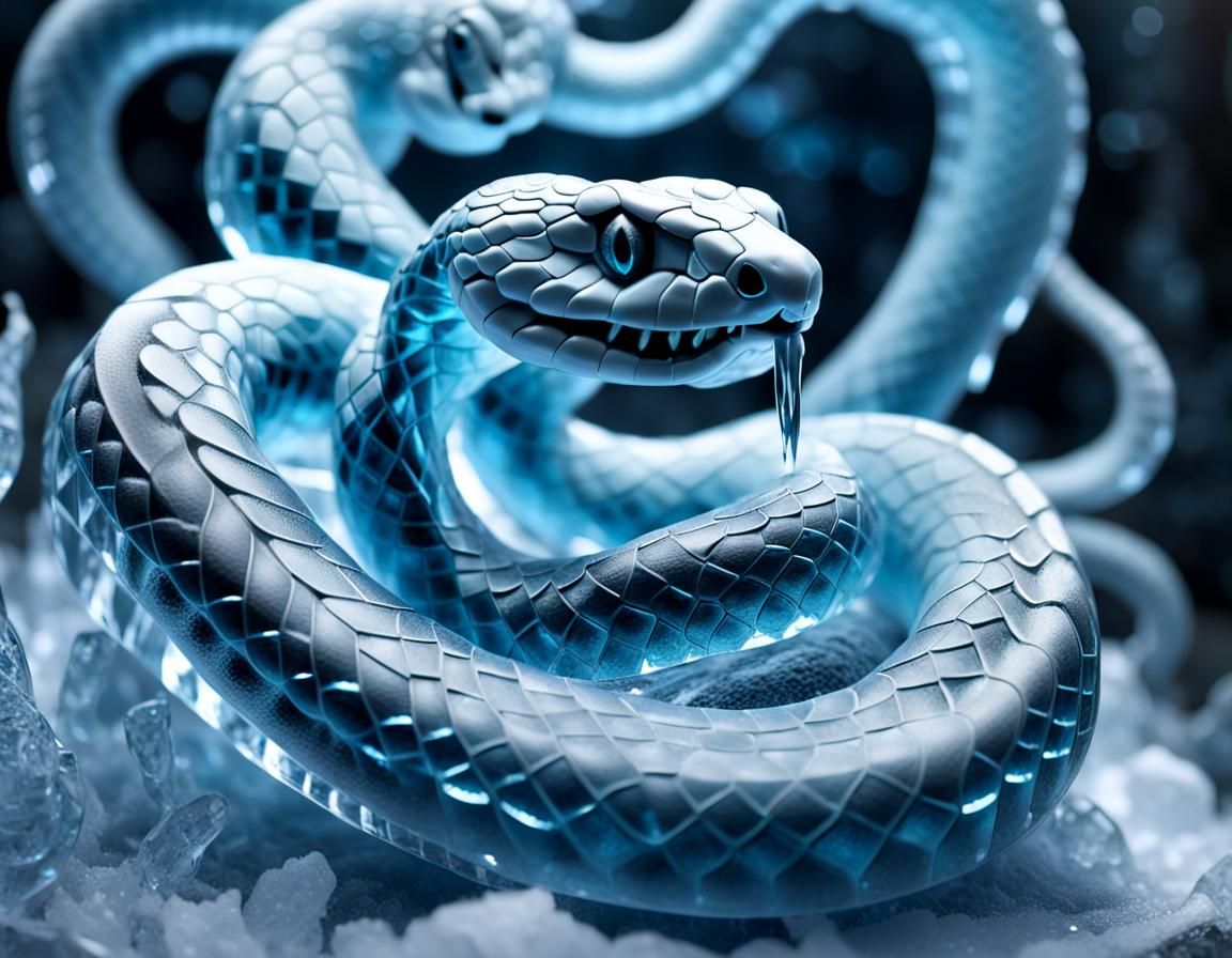 Intricate Ice Snake Sculpture in Digital Art Style