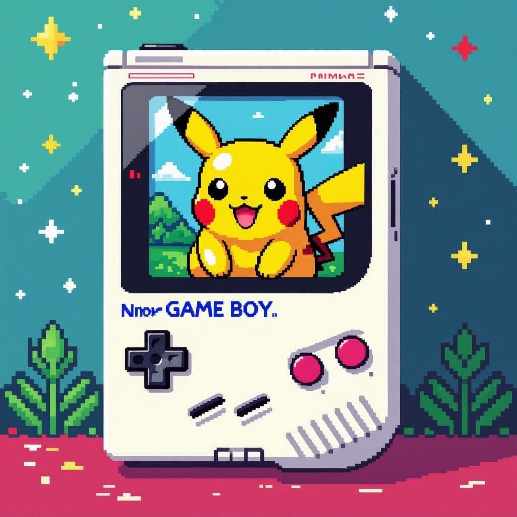8-Bit Pikachu on Game Boy Screen