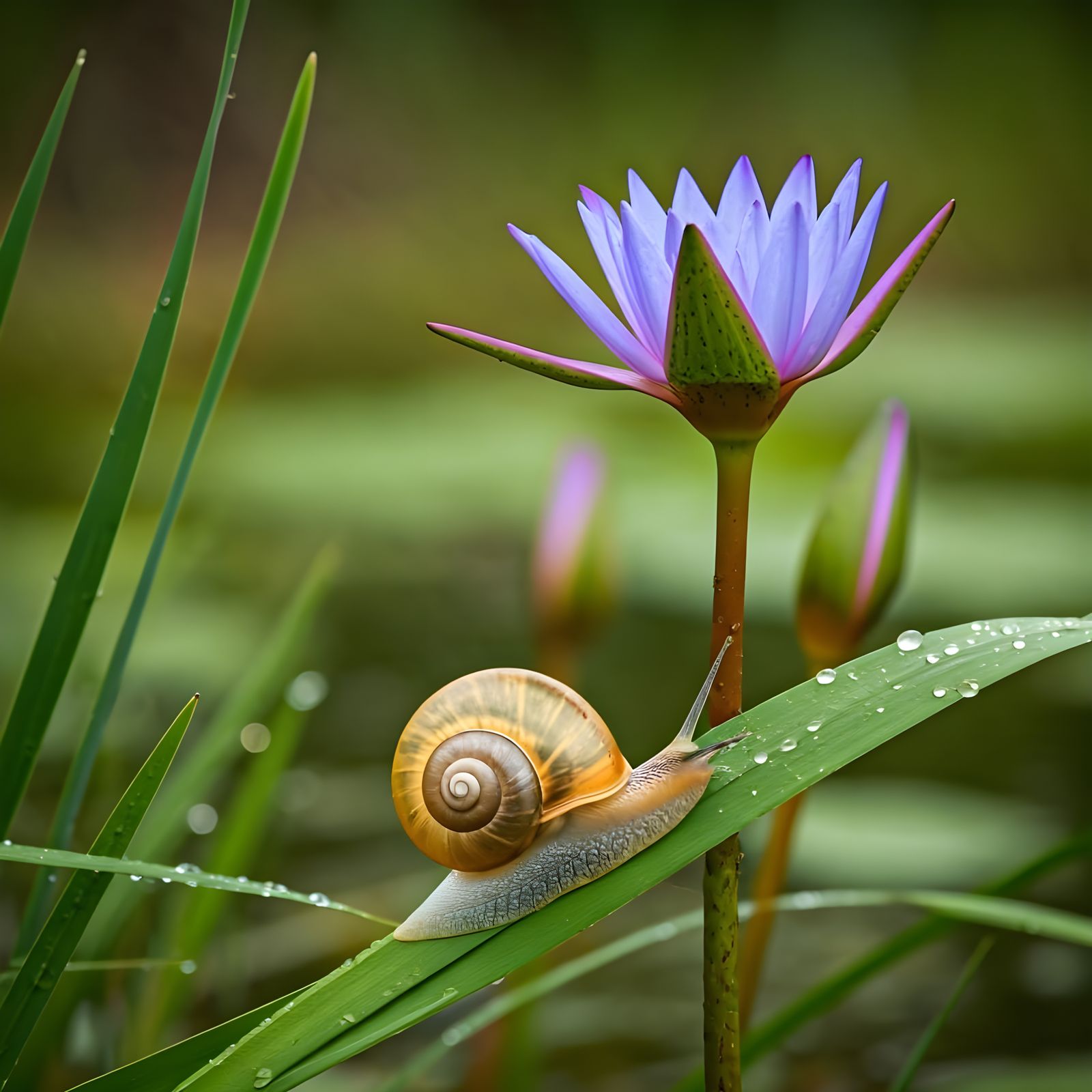 Golden Snail in a Lush Swamp Ecosystem