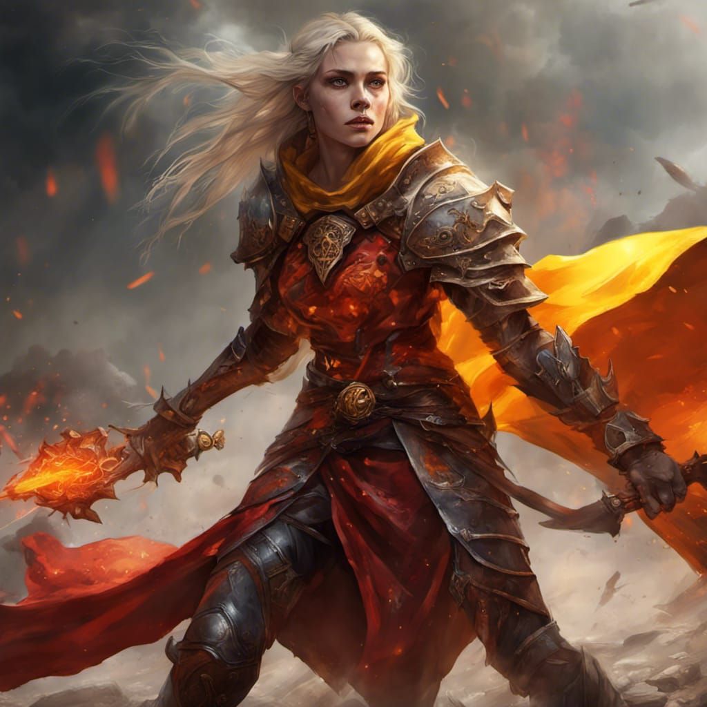 Half-Elf Light Cleric Battles Undead in Matte Painting