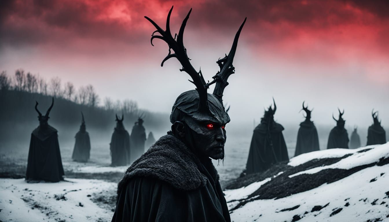 Dark Fantasy Portrait of Szatan Under Red Sky