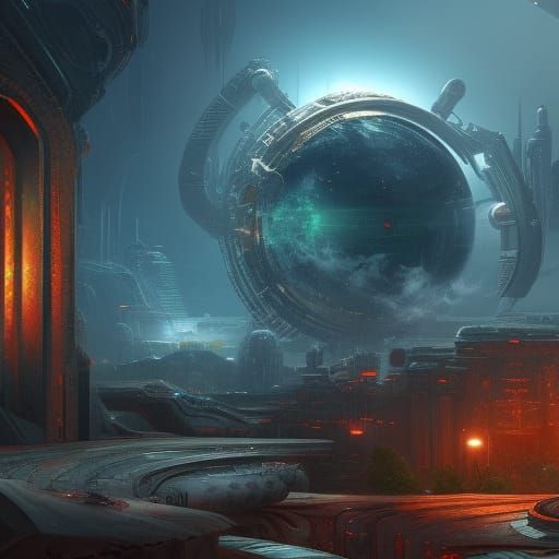 Cyborg Planet's World Engine: Detailed Matte Painting