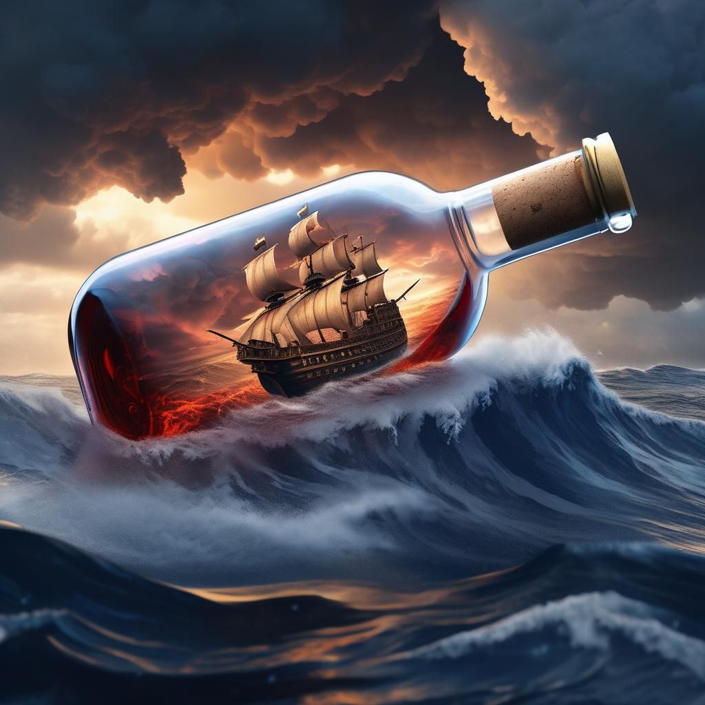 Double Exposure Galleon in a Bottle Seascape