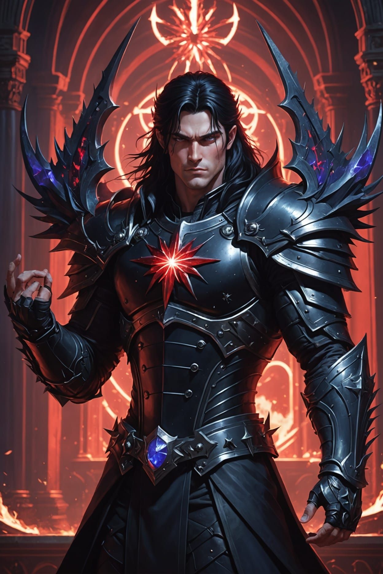 Sorcerer Casting a Spell in Gothic Throne Room