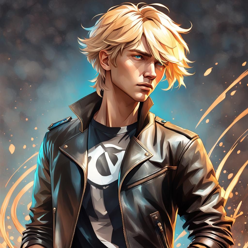 Hyperrealistic Portrait of Blond Teen in Leather