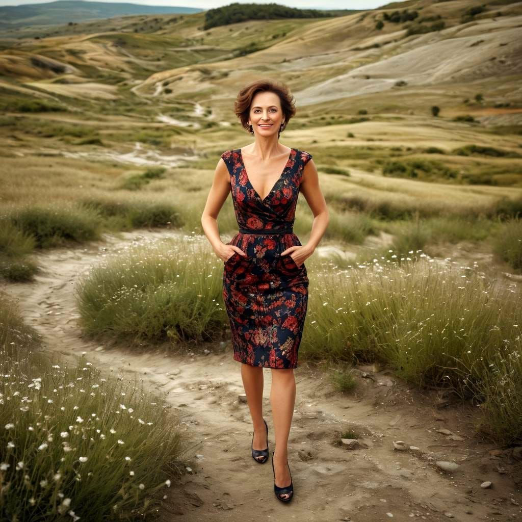 Surrealistic Portrait of Elegant Lady in Vibrant Landscape