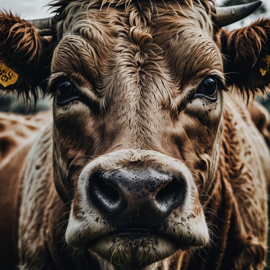 Dramatic Cow Portrait in Ambient Light