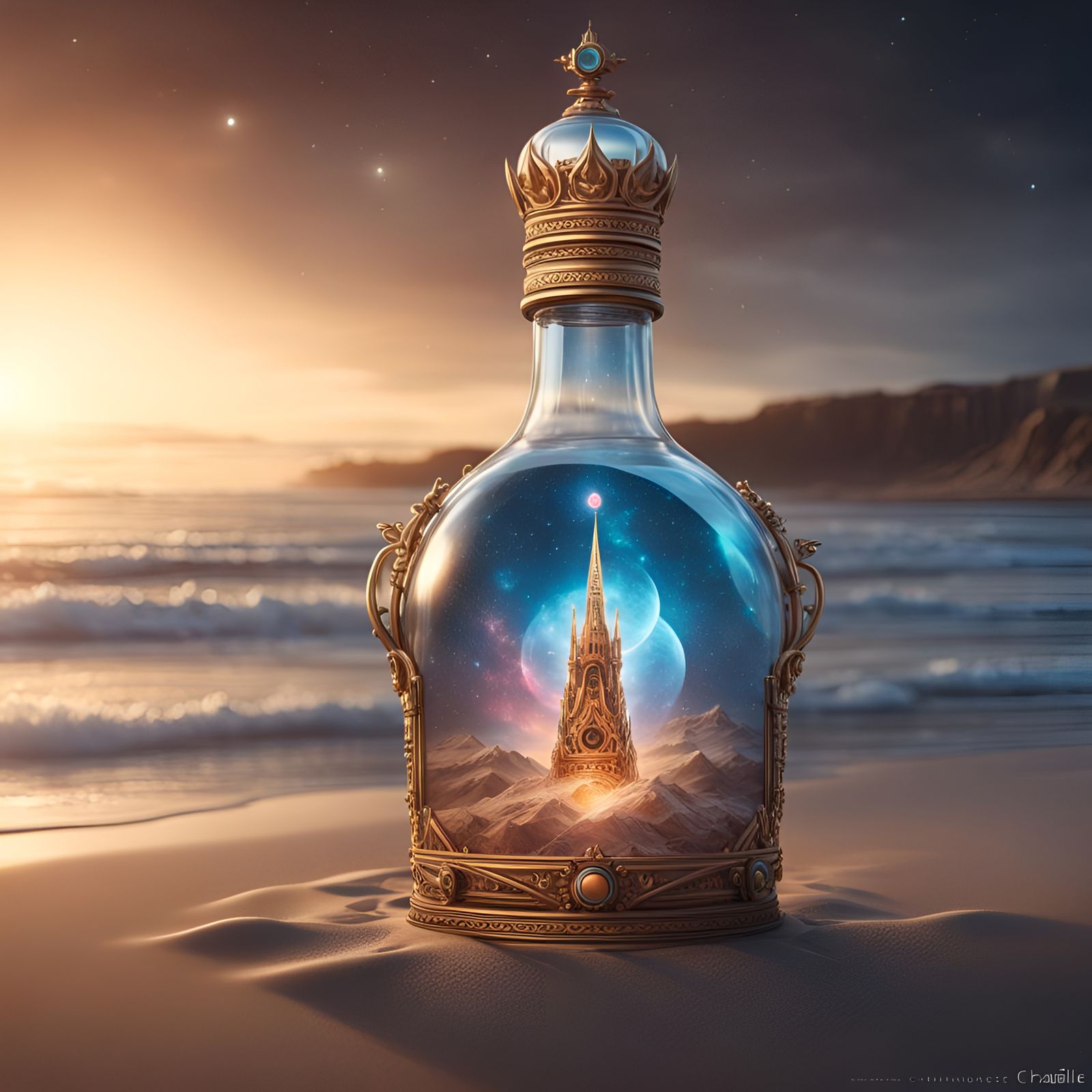 Universe in a Bottle with Royal Elements: Fantasy Art