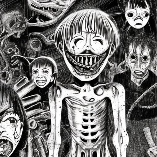 Disturbing Nightmare Image in Junji Ito Style