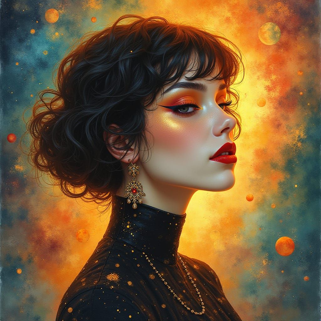 Cosmic Goddess in Vibrant Spotlight