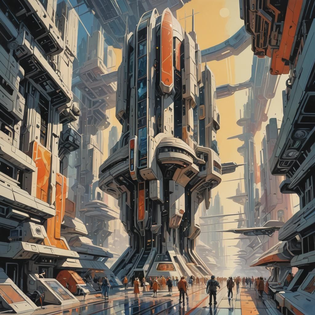 Futuristic Cel-Shaded Gouache Painting