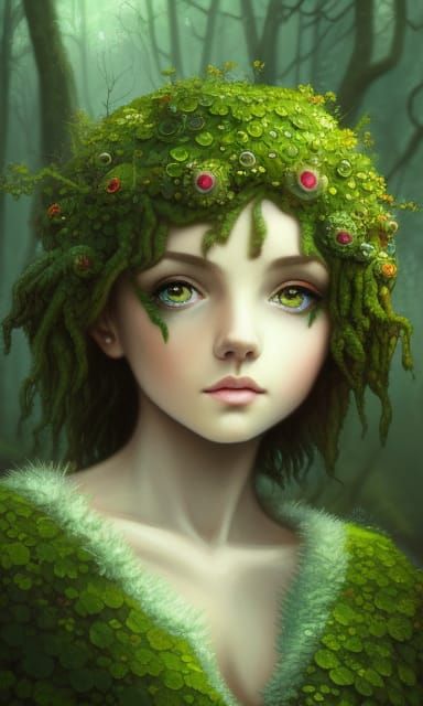Medieval Maiden: Mossy Dryad Portrait in Manga Style