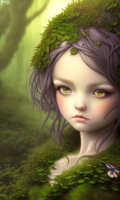 Baby Dryad Maiden Portrait in Manga Style