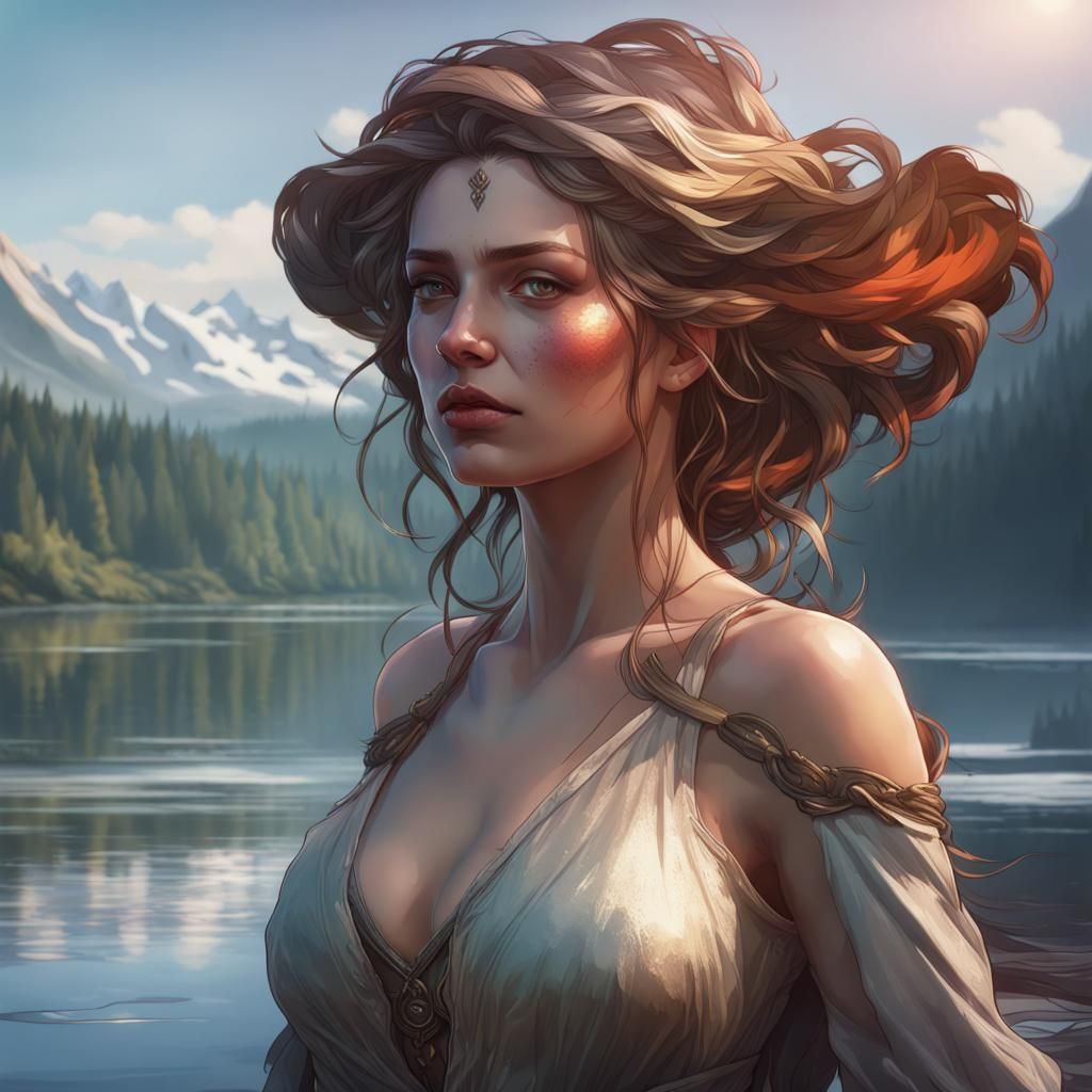 Lake Woman Portrait in Art Nouveau Style