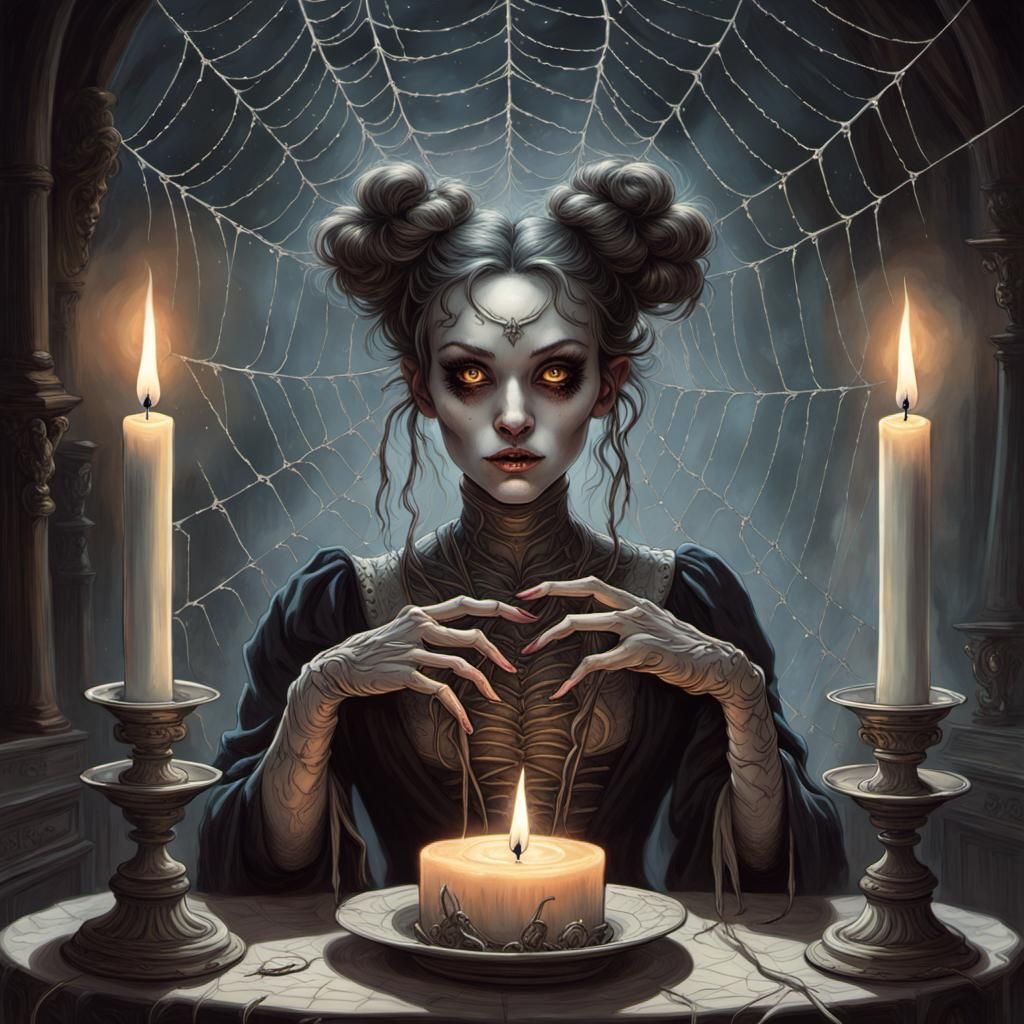 Horror Spider Queen with Space Buns and Webs