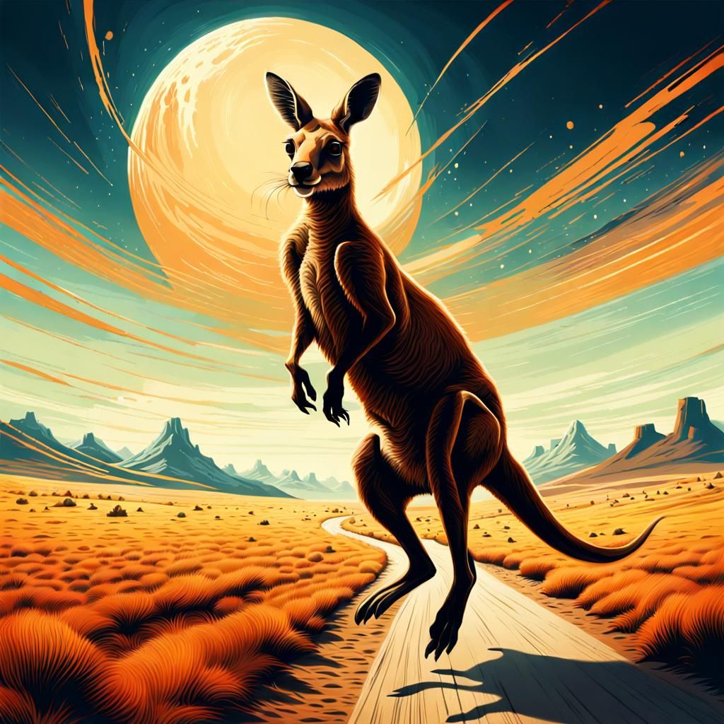 Kangaroo bounding through open landscape