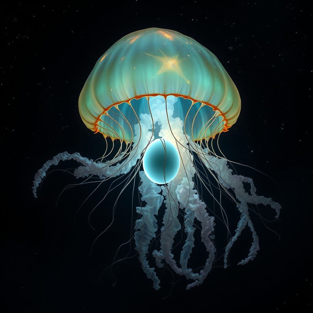 Cosmic Jellyfish with Nebula Tendrils in Deep Space