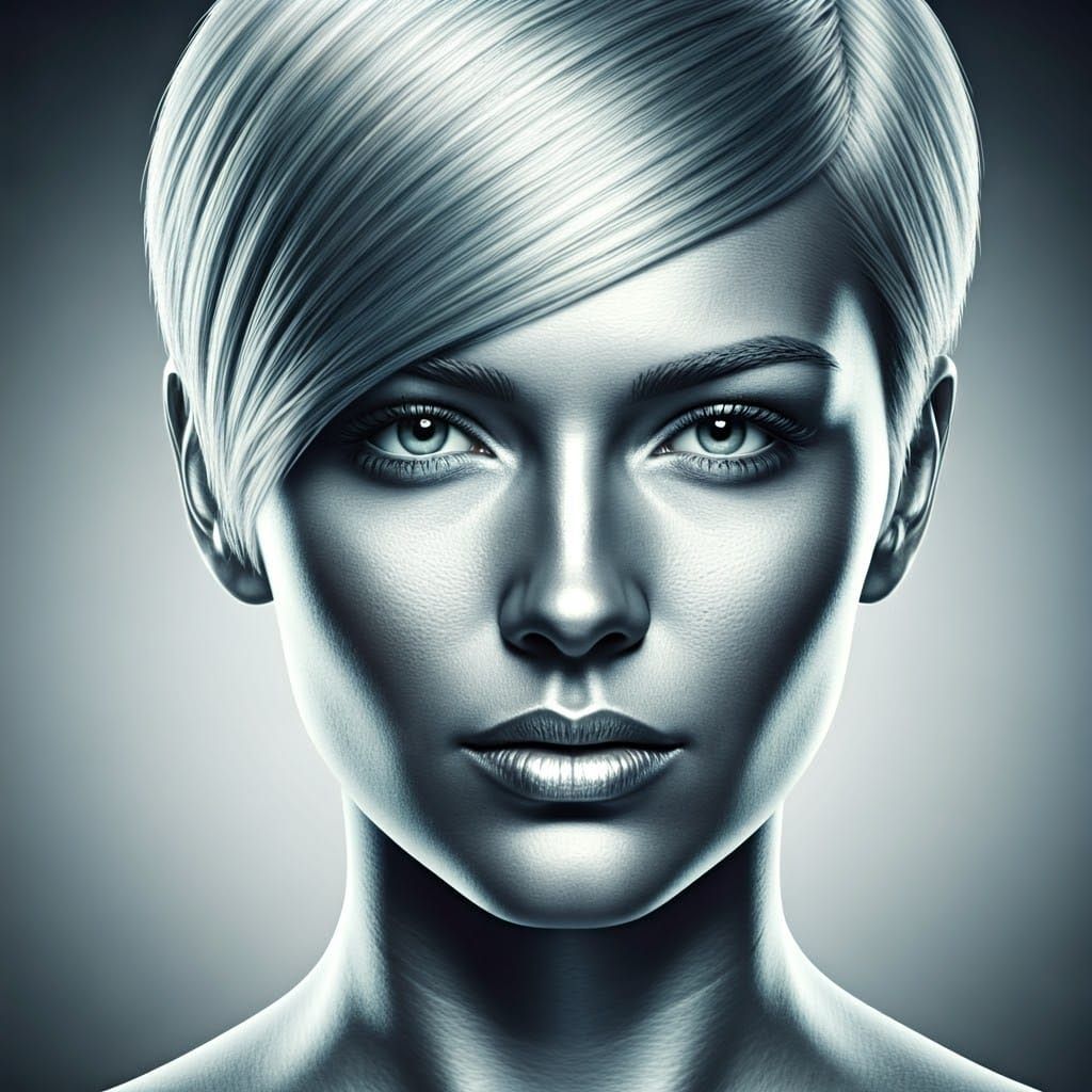 Metallic Silver Woman Portrait
