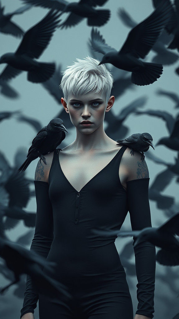 Gothic Portrait with Crows in Dark Fantasy Style