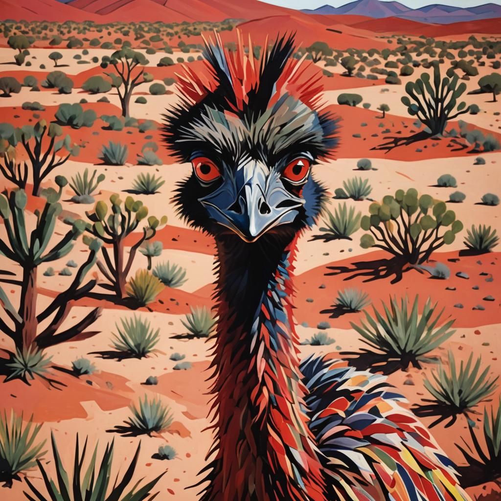 Emu Portrait in Geometric Fauvist Style