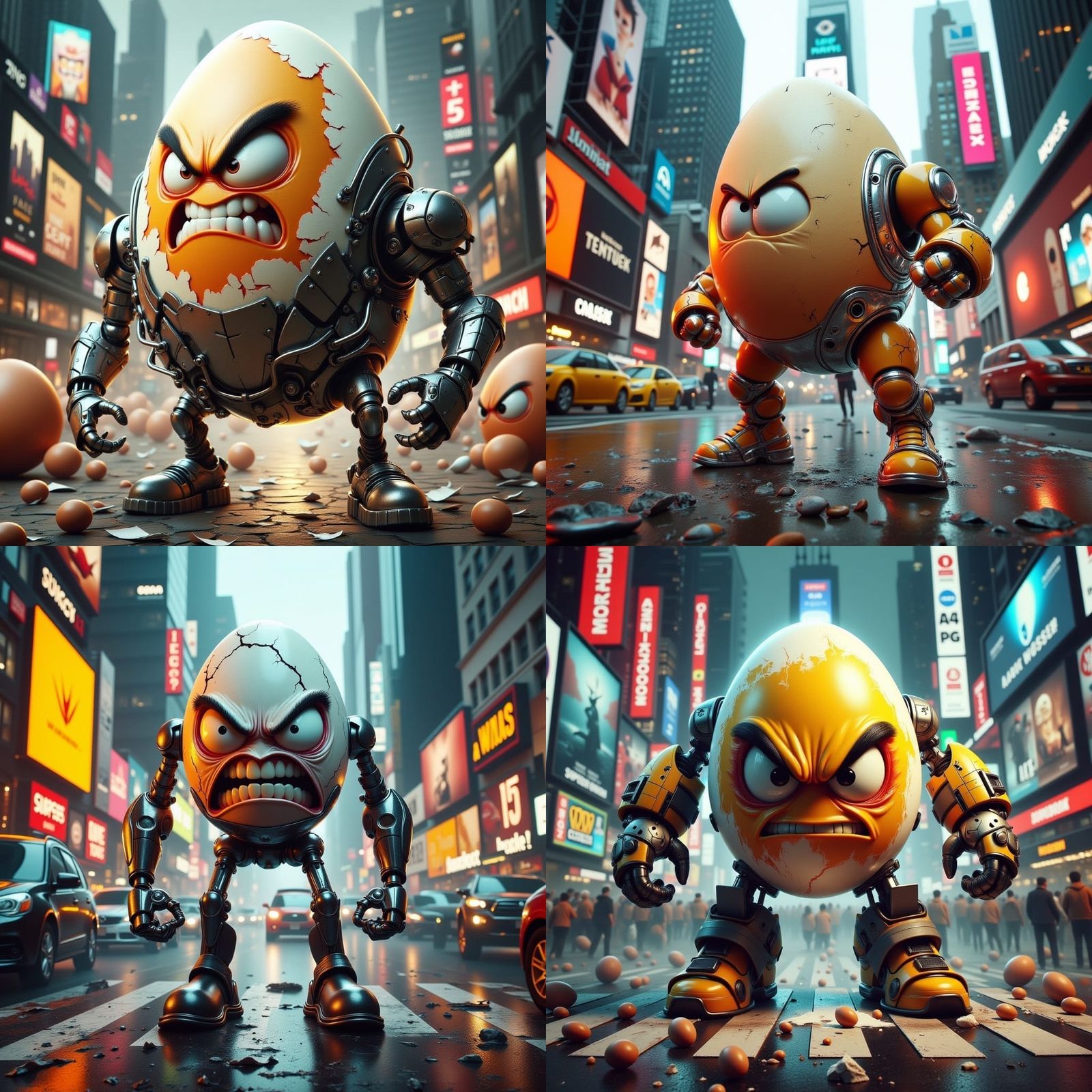 Cybernetic Cyborg Giant Angry Egg Supervillain in Times Squa...