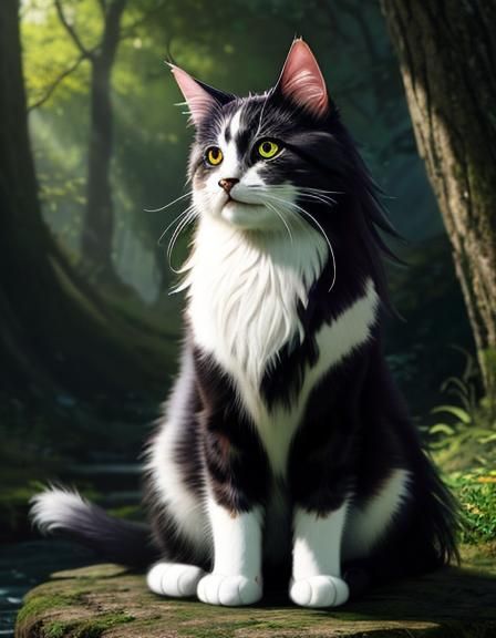 Hyperrealistic Long-Haired Cat Portrait in Nature