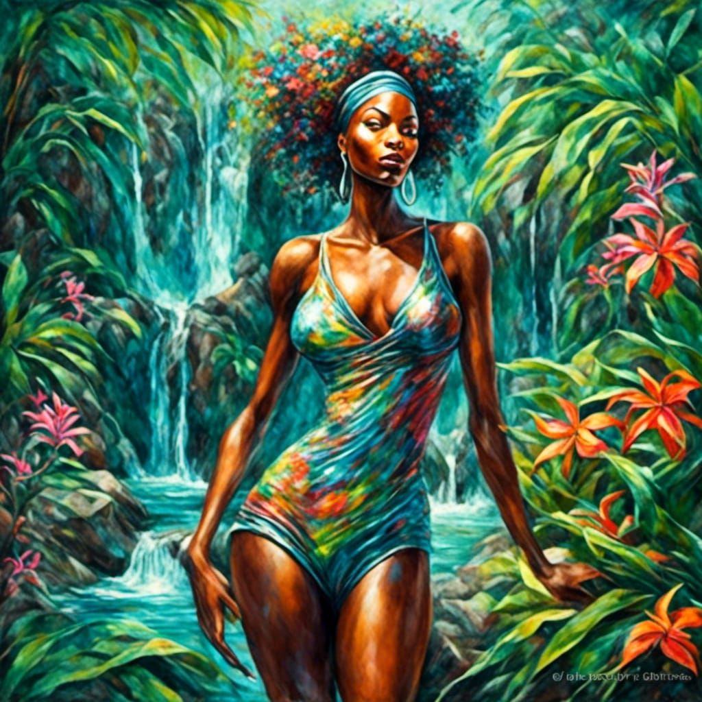 Iridescent Abstract Oil Painting in Mystical Garden