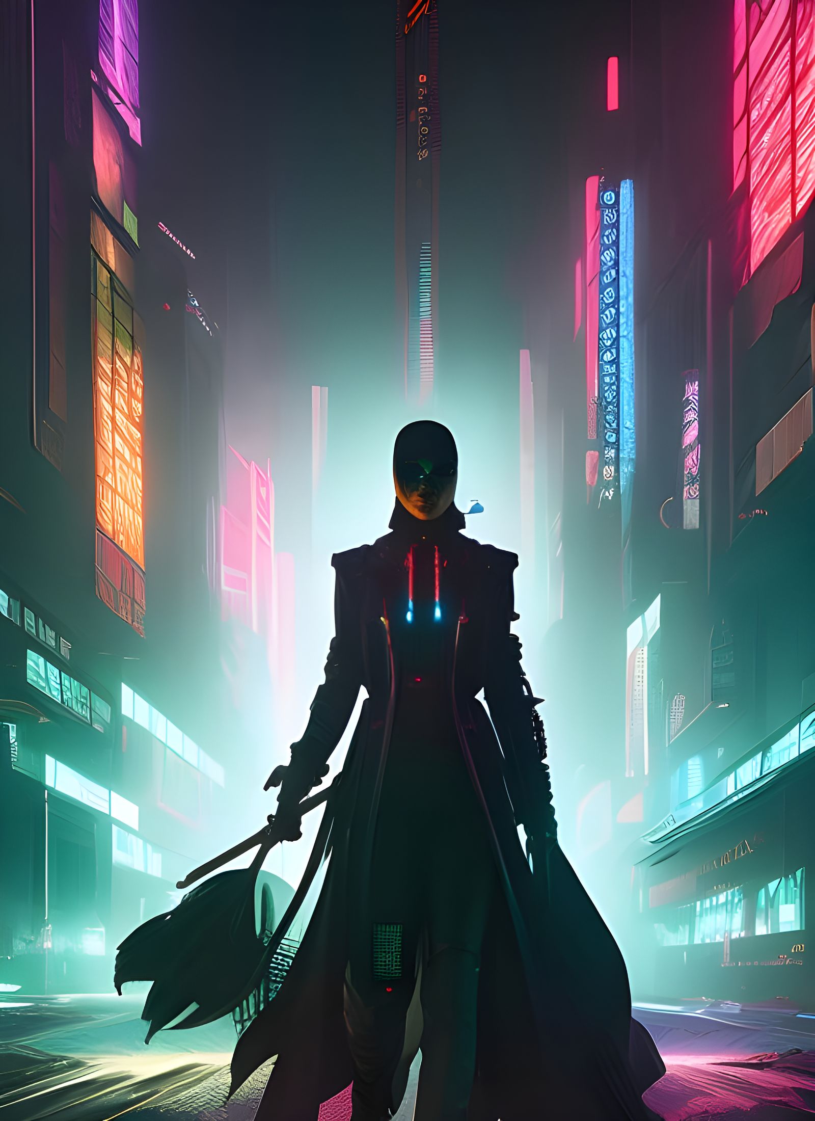 Cyberpunk Queen of Swords Tarot Card