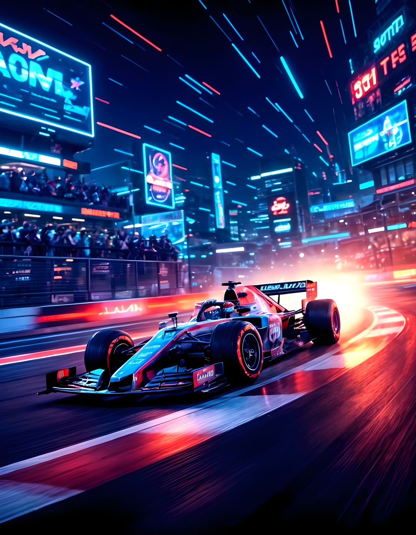 Futuristic Race Car on Neon Track in Cyberpunk Style