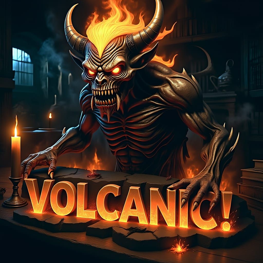 Fiery Volcanic Text Carved in Stone