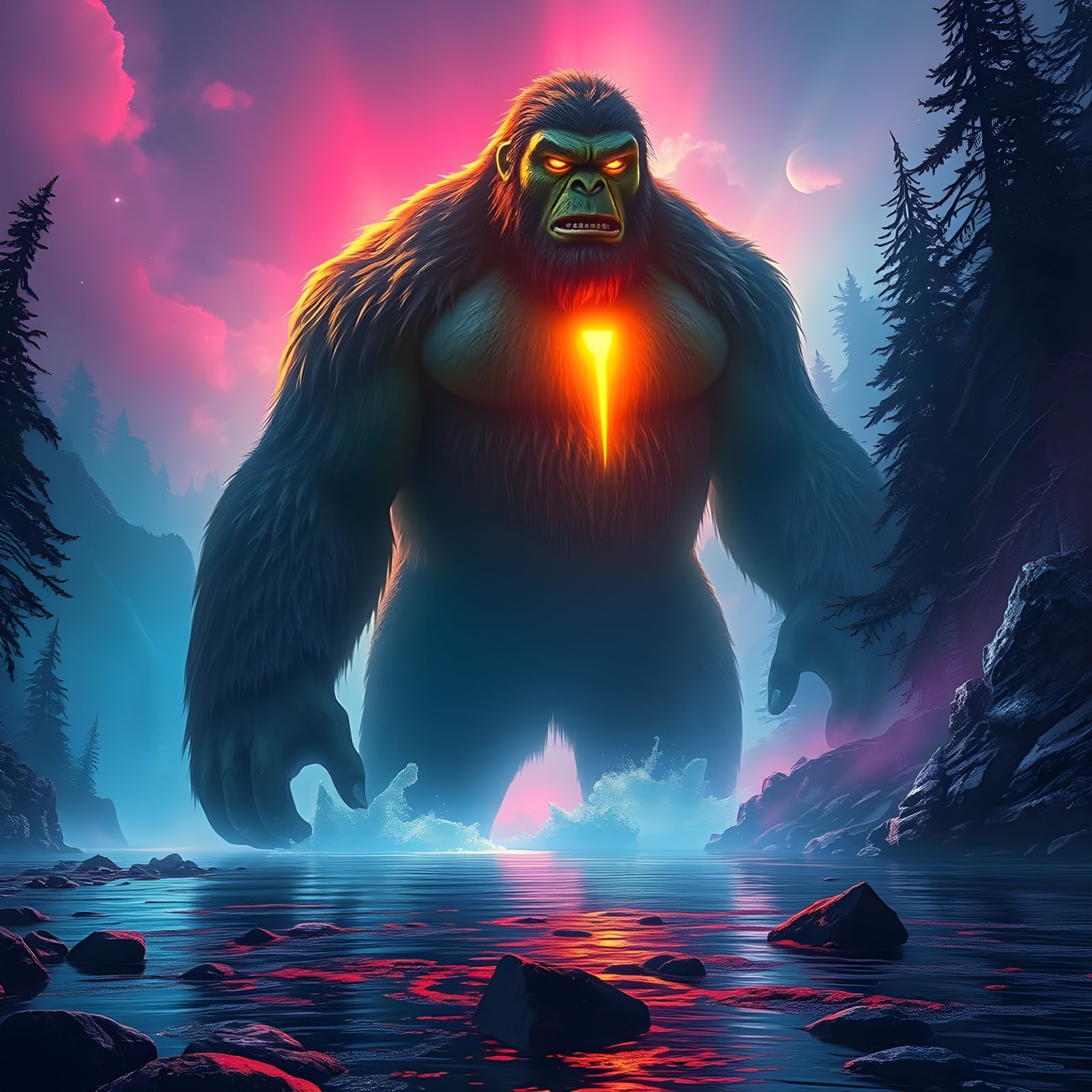 The Mythical Sasquatch "Big Foot" Emerges from A Transdimensional Portal, by Lord Elboron.