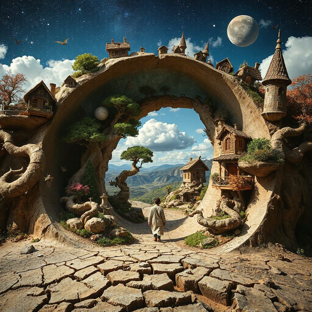 Surreal Landscape within a Cracked Ancient Stargate
