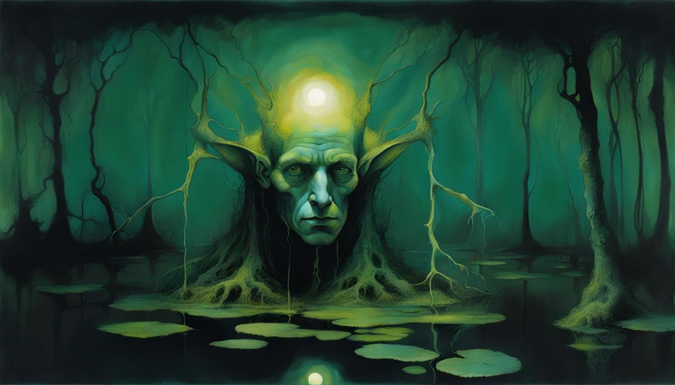 Surreal Elf Emerges from Haunted Swamp