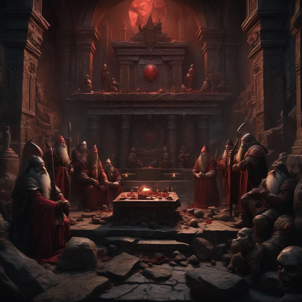 Dark Fantasy Dwarves Sacrifice Under Crimson Moon
