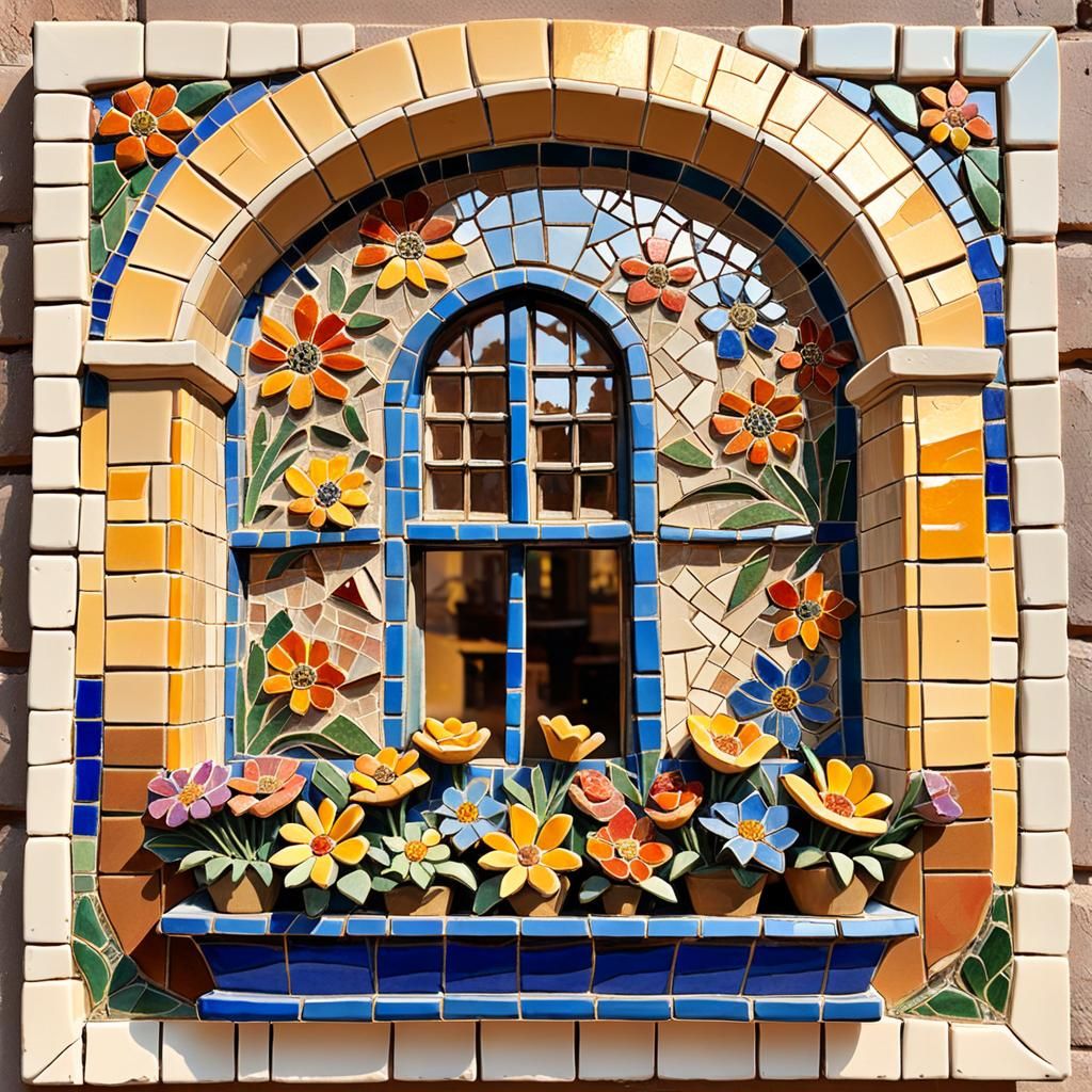 Ceramic Mosaic: Old European Town in Bloom