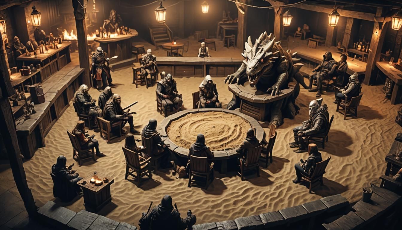 Epic Fantasy Fighting Pit in Underground Bar