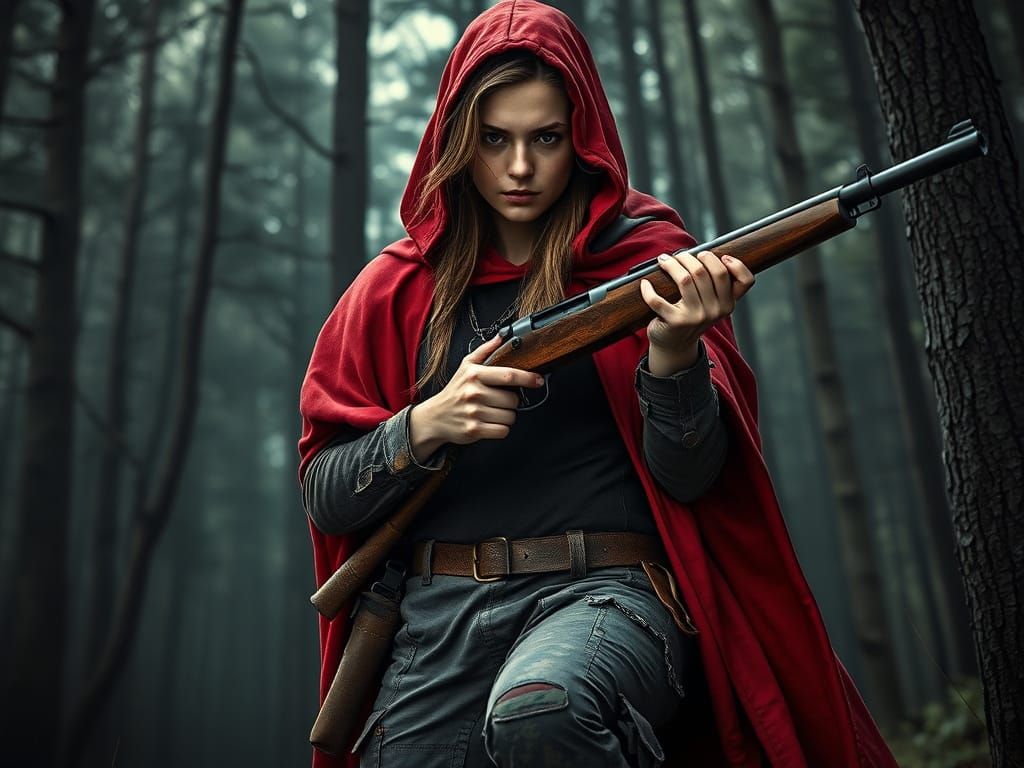 Red Riding Hood: Grizzled Survivor in Ominous Forest