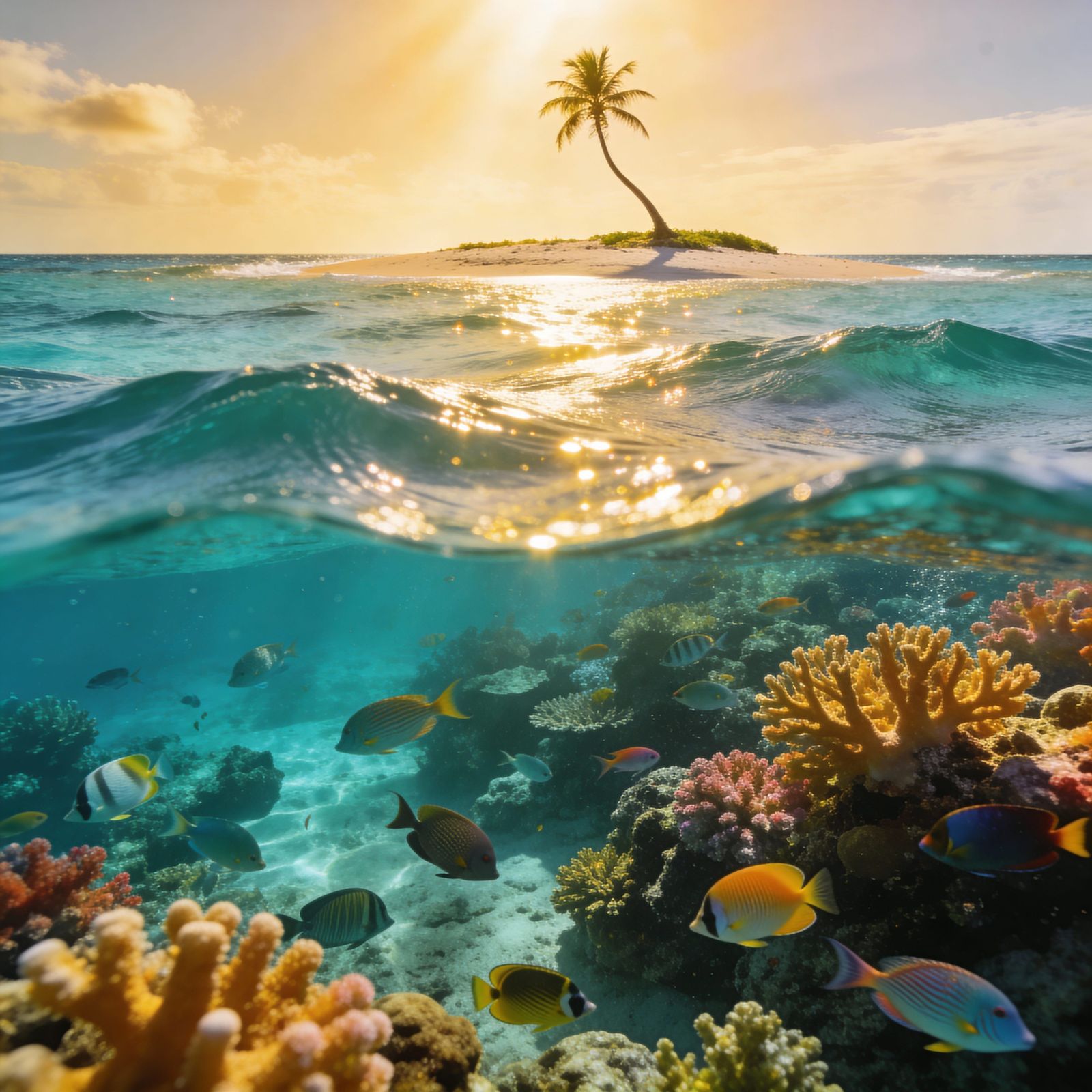 Serene Tropical Island Oasis in Warm Sunlight