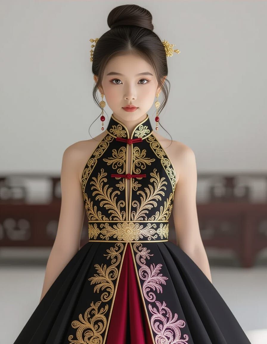 Elegant Asian Girl in Traditional Chinese Gown