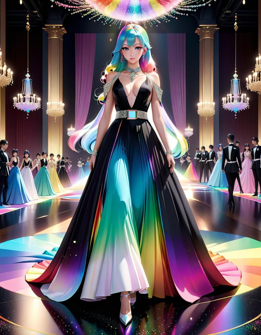 Rainbow Ballroom Gown in 3D Anime Style