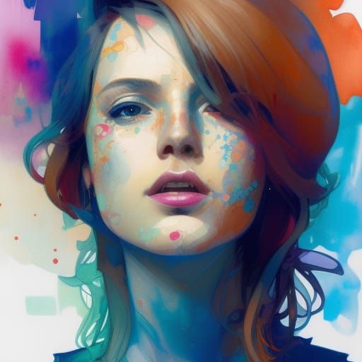 Geometric Watercolour Portrait of Woman in 8K