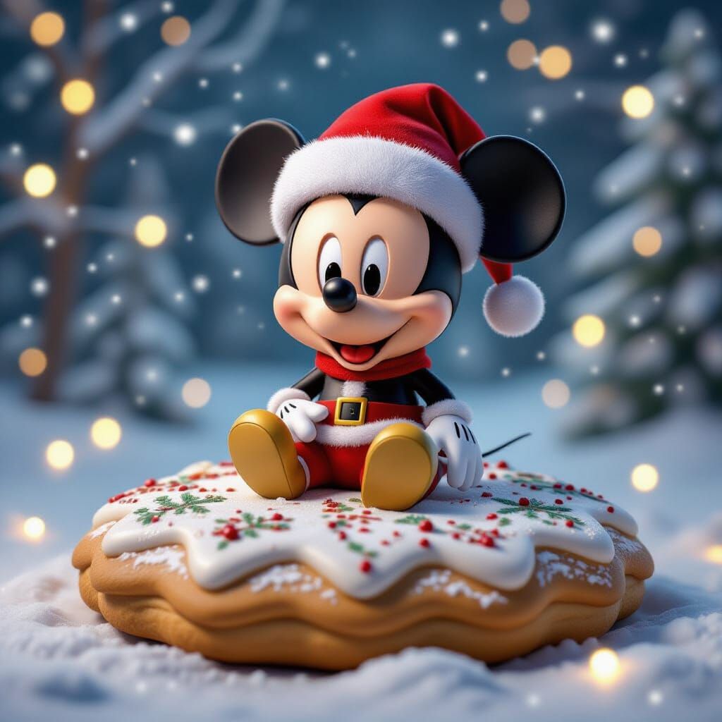 A photorealistic 3D render of a tiny, whimsical Mickey Mouse...