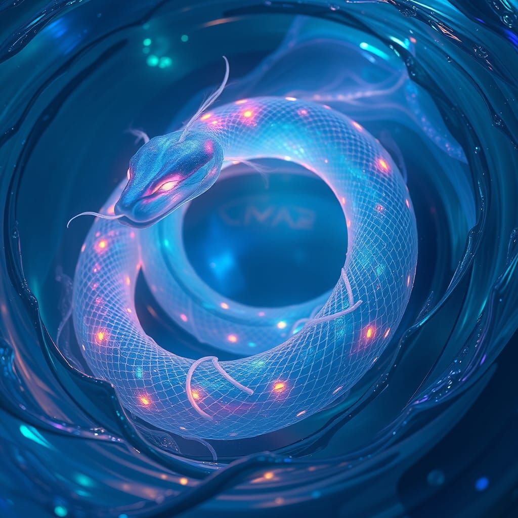 Bioluminescent Snake in Ethereal Aquatic Realm