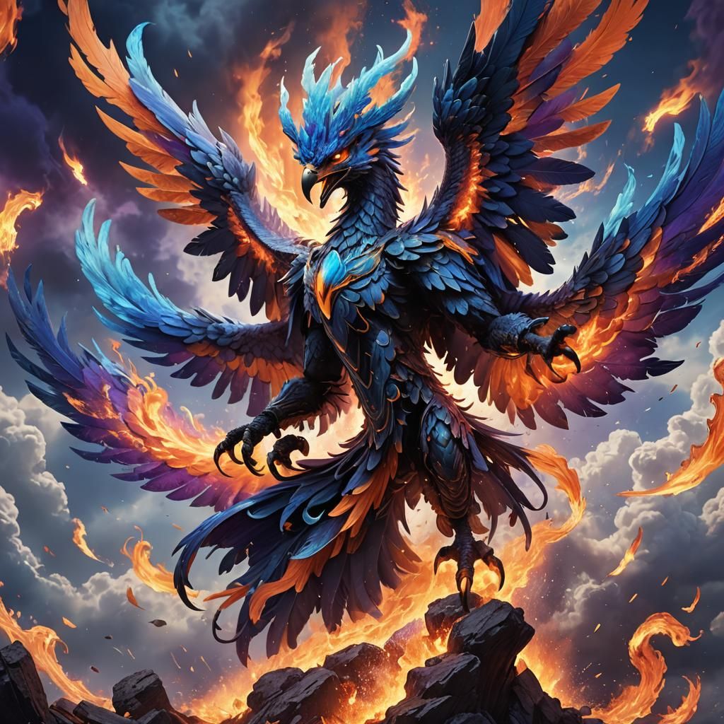 Blue Fire Phoenix in a Dreamlike Fantasy Art