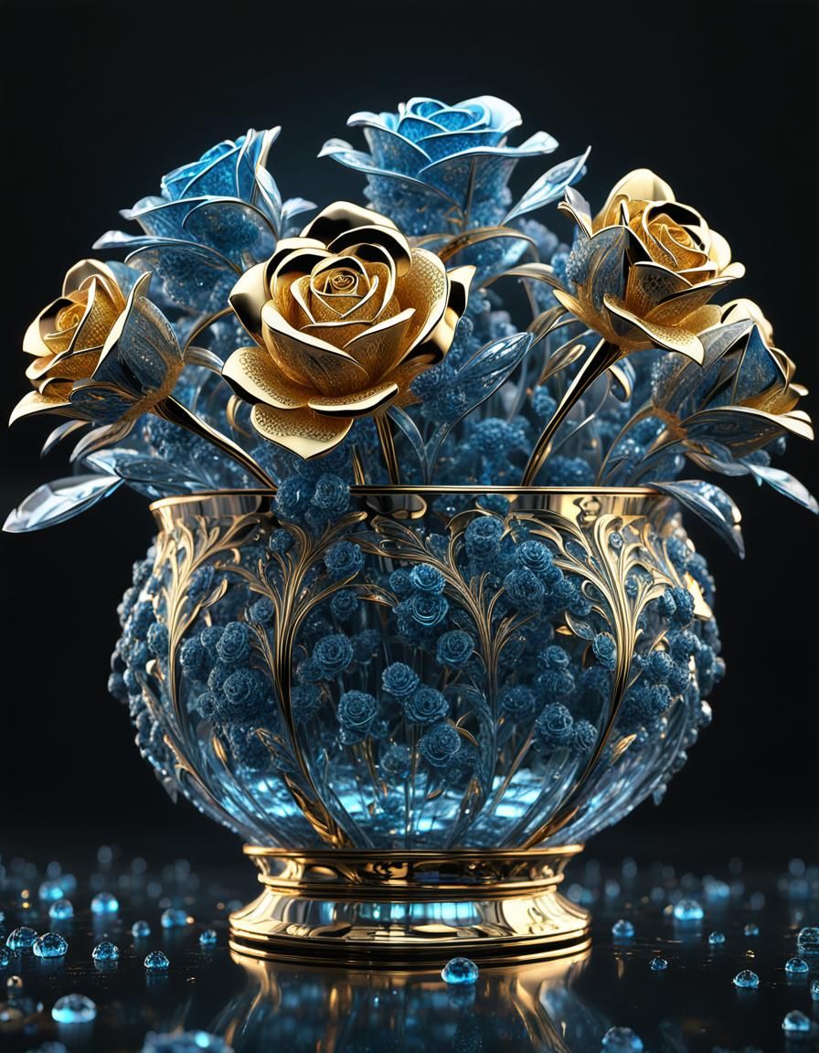 Blue Crystal Roses in Sci-Fi Style Vase