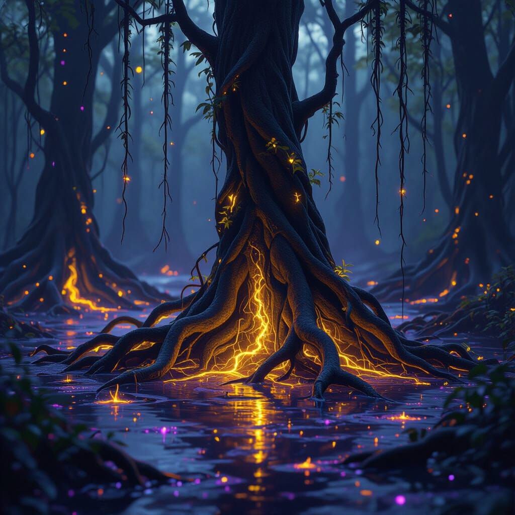 Glowing Ghostroot Vines in Dark Fantasy Style
