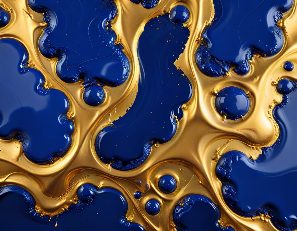 Oil, royal blue, molten gold