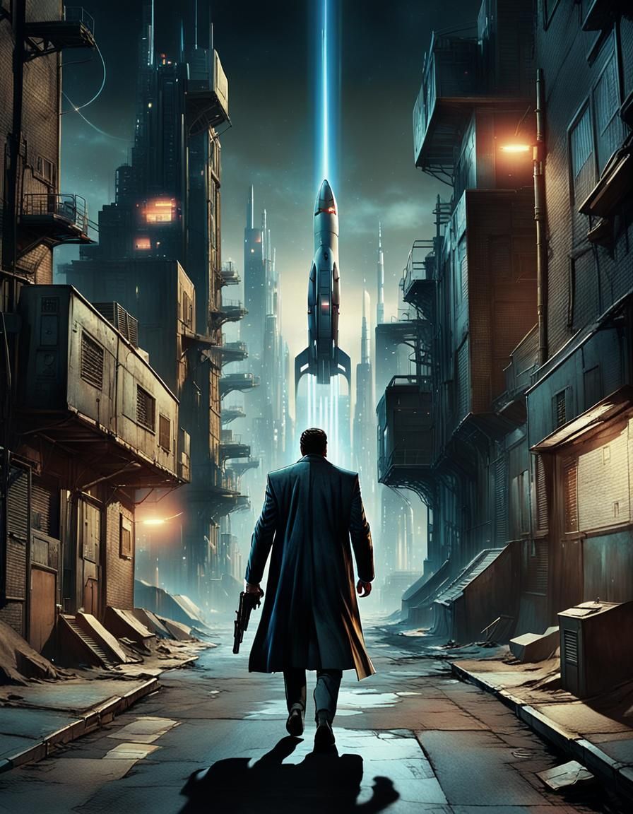 Cyberpunk Vigilante Walks the Dark, Futuristic Streets